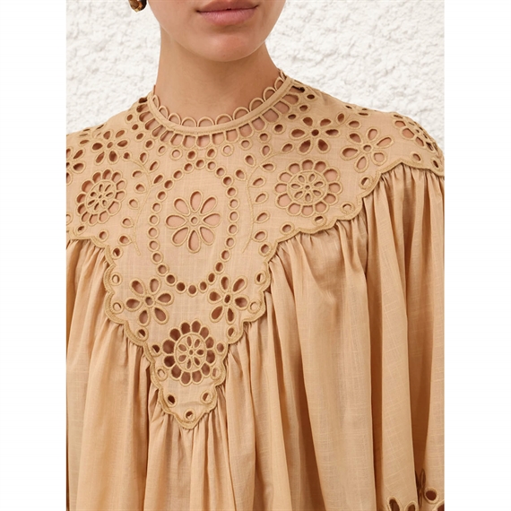 Zimmermann Awaken Embroidered Yoke Blouse, Straw